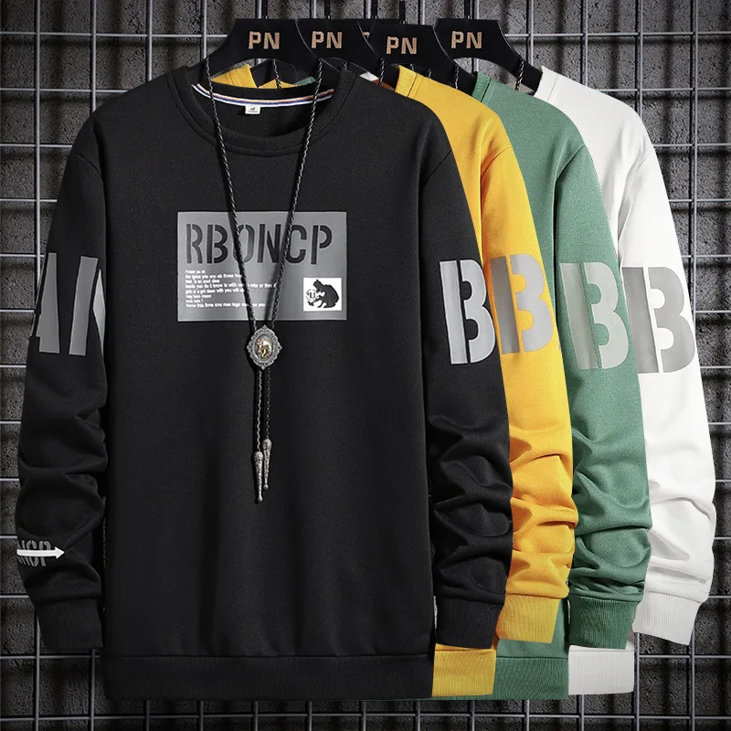 

Men'S Spring And Autumn New Round Neck Men'S Sweater Japanese Handsome Students Simple Printing Loose Long-Sleeved Sweater, White