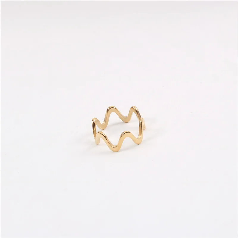 

Minimalist Design Stainless Steel Ring Jewelry Women 18k Gold Filled Wave Engagement Gold Plated Dainty Ring