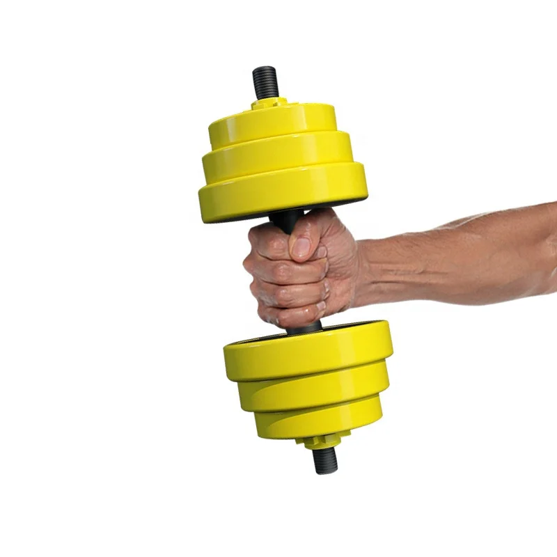 

free weights adjustable Durable skid resistance Gym Fitness Equipment 20 kgs rubber coating dumbbell with Presented bar, Yellow