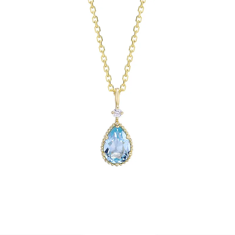 

Amazing Quality 9K Solid Gold Gemstone Series Teardrop Water Droplets Blue Topaz Pendant With Custom 14K 18K Jewelry