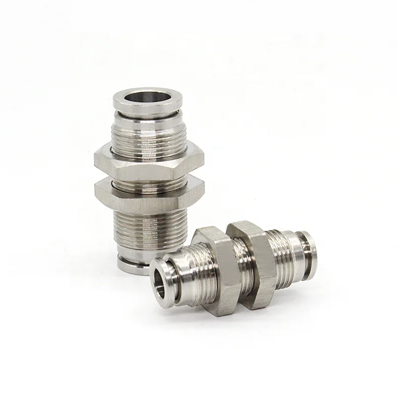 

stainless pipe fittings Straight through 304L Metal Pneumatic threaded joint Push in quick connectortor pneumatic quick coupling