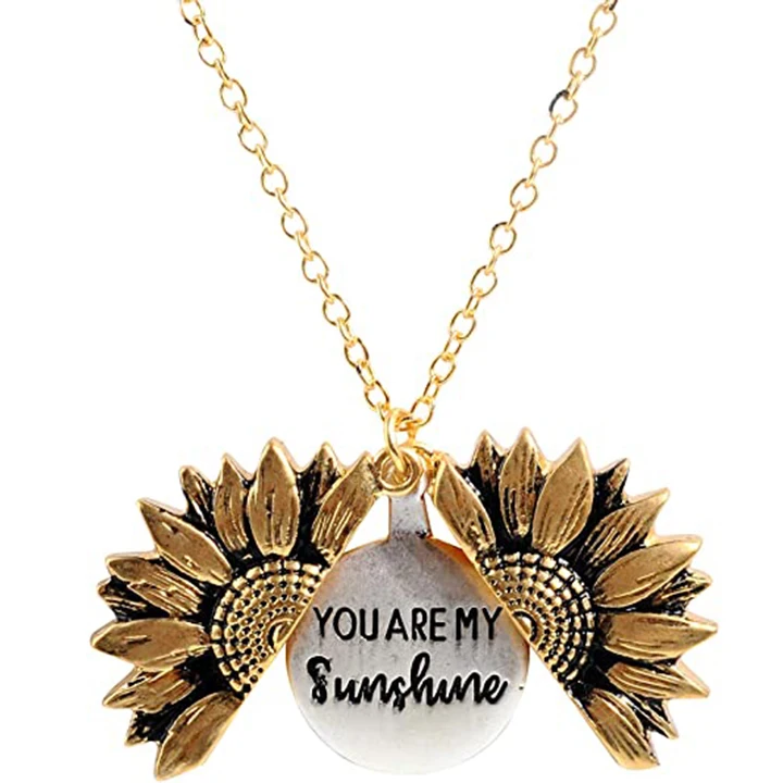 

Engraved Hidden Message Pendant Necklace You are My Sunshine Necklace Sunflower Necklaces for Girlfriend, Picture shows