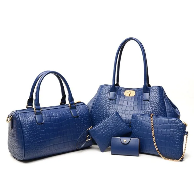 

High quality 5 pcs set alligator leather handbag set for lady