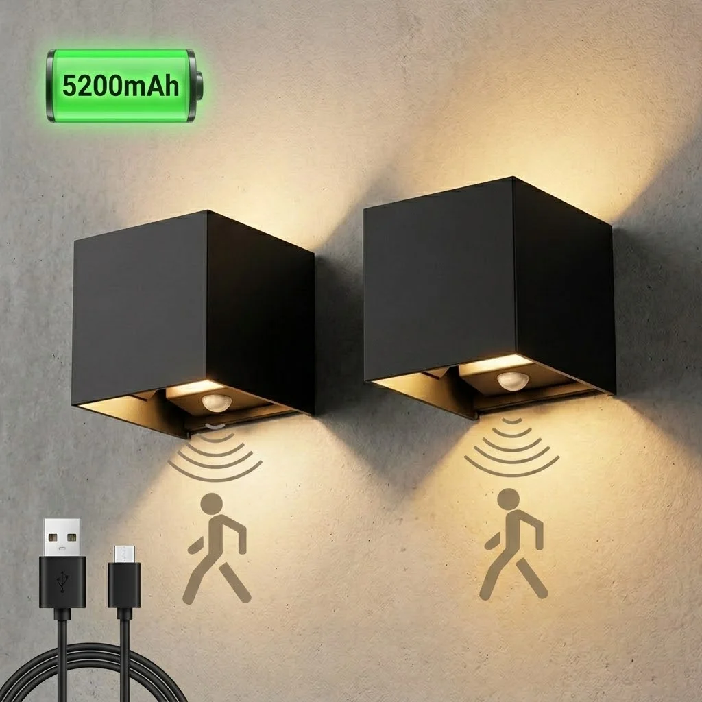 5200Mah Induction Smart Cordless Bedroom Living Room Stair Hallway Scones Modern Led Indoor Light Battery Rechargeable Wall Lamp