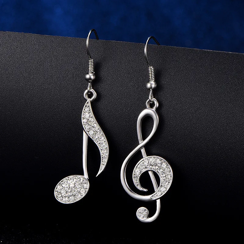 

Creative asymmetrical ear ring fashion Czech diamond earrings reble Eighth Music Clef Note Fish Hook Dangle Earrings for women