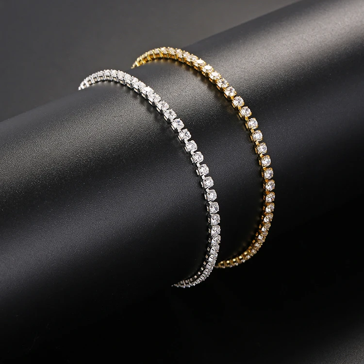 

2.5mm 3mm Brass Silver Gold Plated Bling Luxury Diamond Bracelets Jewelry Tennis Bracelet Women