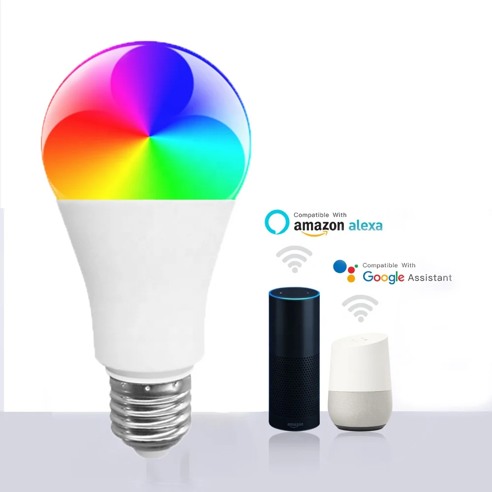 Amazon Supplier A60 LED WIFI Bulb Light Super Bright 2700-6500K Adjustable RGB 9W WiFi Smart Bulb Lights with Tuya Alexa Google