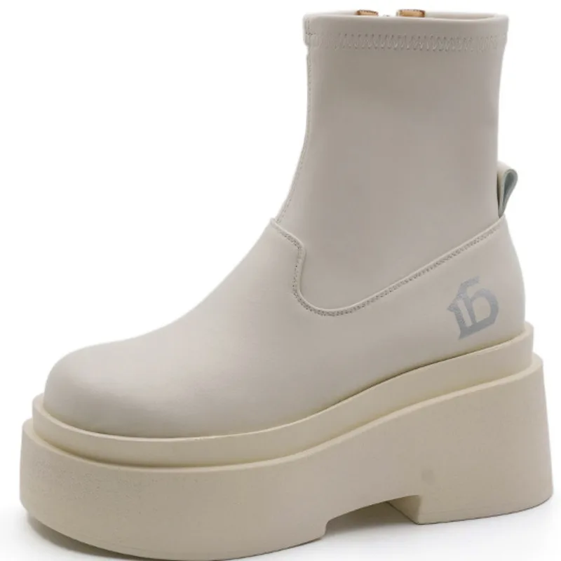 

Dropshipping Custom Logo High Heels White Boots Women Shoes Winter New Comfortable Ankle Boots for Ladies