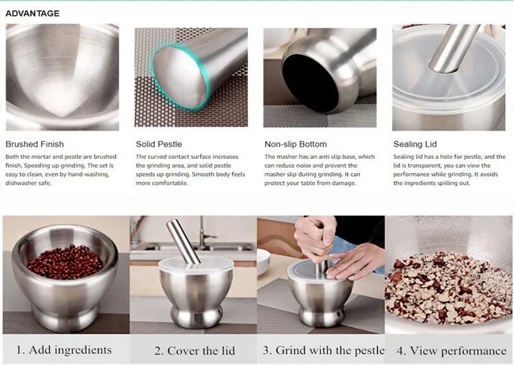 Classic Stainless Steel Mortar And Pestle Masher Spice Grinder Pill