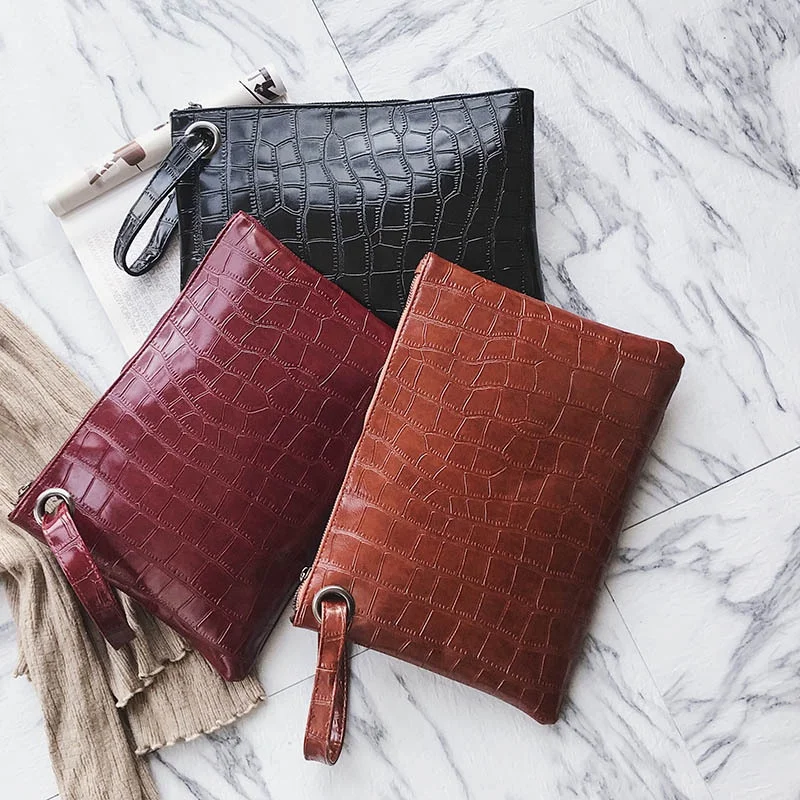 

2021 Large Capacity Ladies Fashion Crocodile Pattern Banquet Bag Women's Casual Solid Color Clutch Messenger Bag
