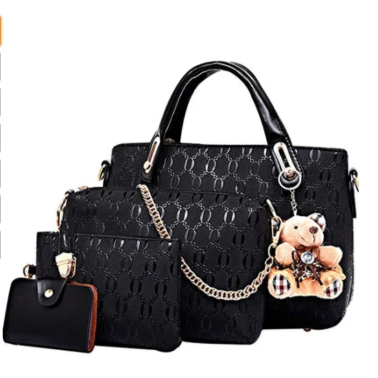 

Women 4Pcs Top Handle Satchel Hobo PU Leather Handbag Set Large Tote + Purse + Shoulder Bag + Card Holder, 9 colors