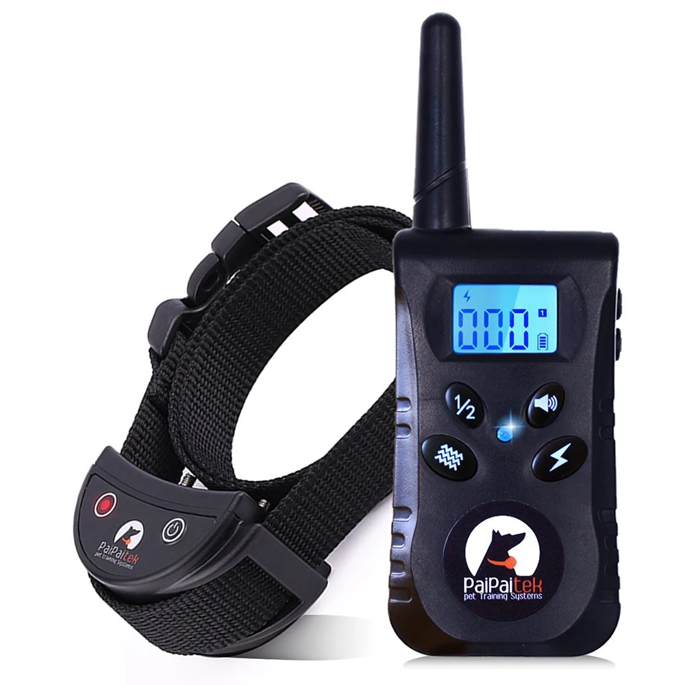 

PaiPaitek IP67 Rechargeable Waterproof Beep Vibration Static Shock Dog Remote Electric Pet Training Collar Bark collar device
