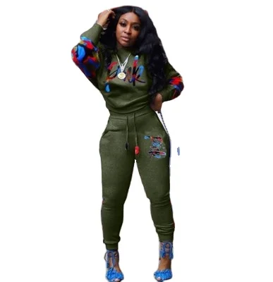 

2020 Fall/Winter Amazon Camouflage Printed women's Fashion Sports Sweatshirt Set Two Piece Set, Picture shows