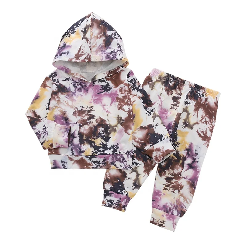 

New Casual Tie Dyeing Pullover children long sleeve hoodies kids cloth set, Customized color