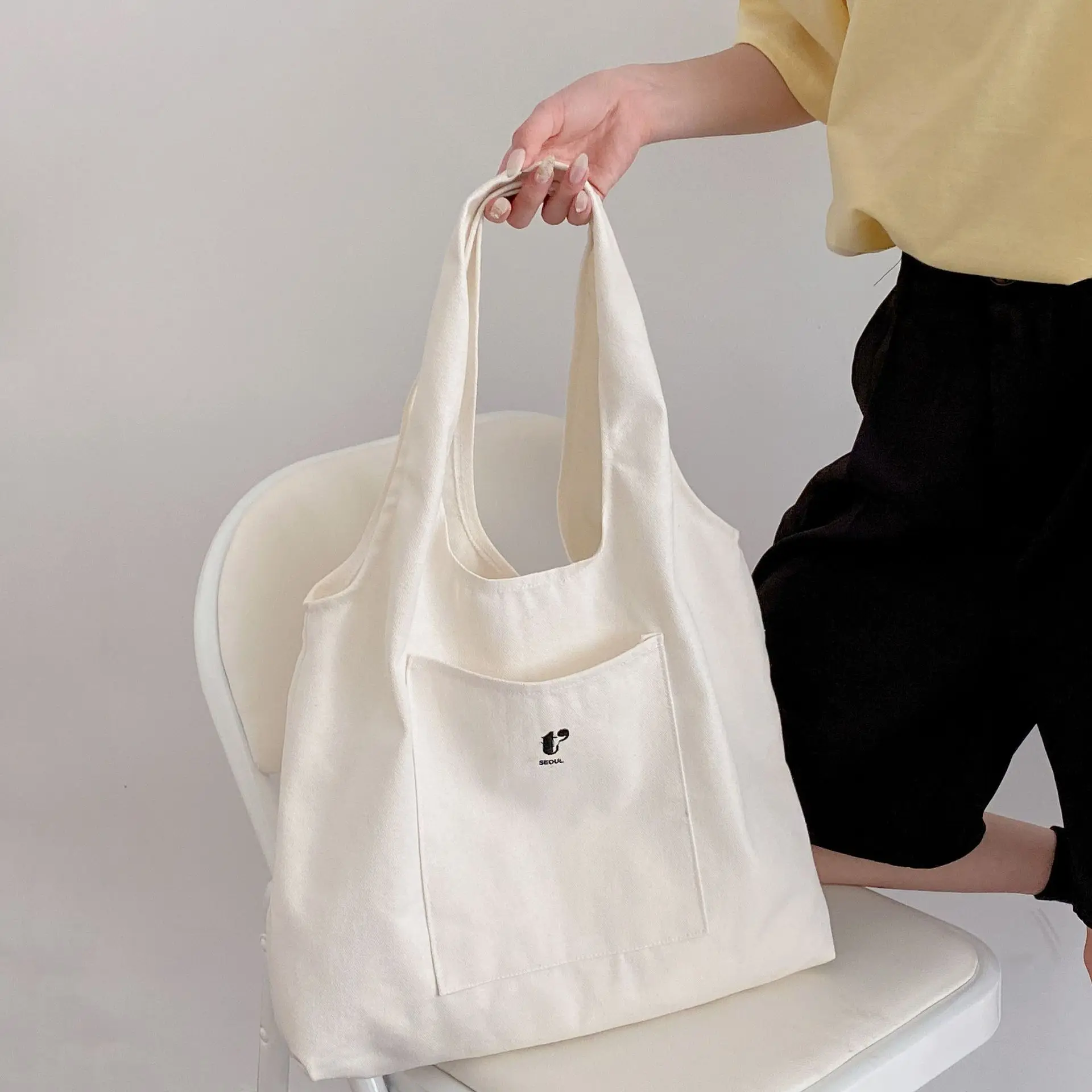 

Summer Fashion Custom plain Large Capacity Single Shoulder canvas bag daily Shopping Bag Wholesale, Customized color