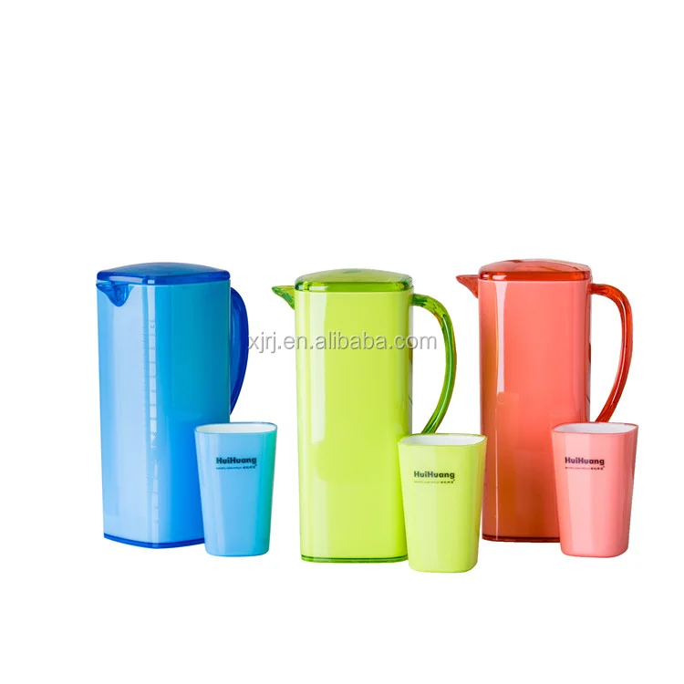 

Wholesale bulk custom logo houseware drinkware plastic pitcher cold water jug with cups, Green,blue, red
