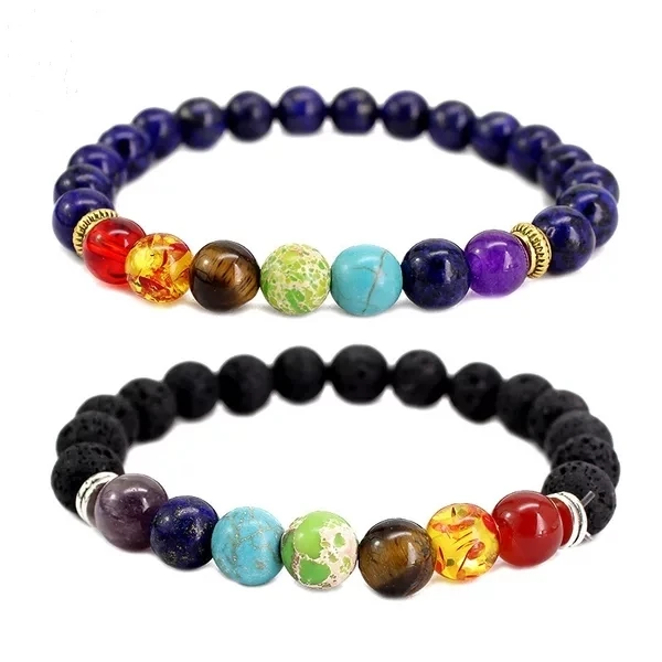 Handmade Natural Lava Stone 7 Chakra Bead Bracelet