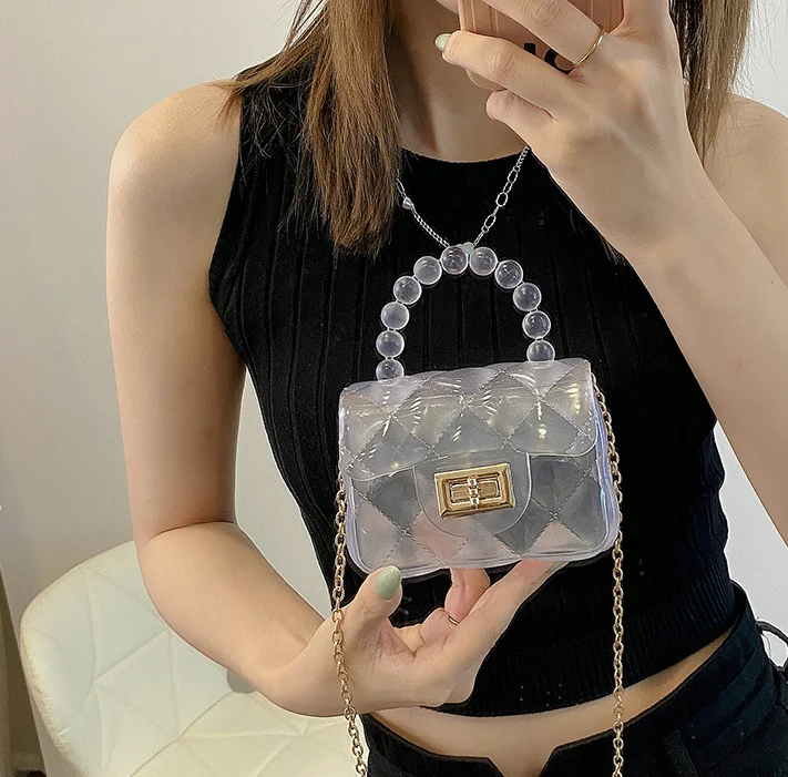 

2022 New Style Girl's Cute Cross body Bags Kid's Candy Color Jelly Bags Kid's Chain Shoulder Bags, Picture color