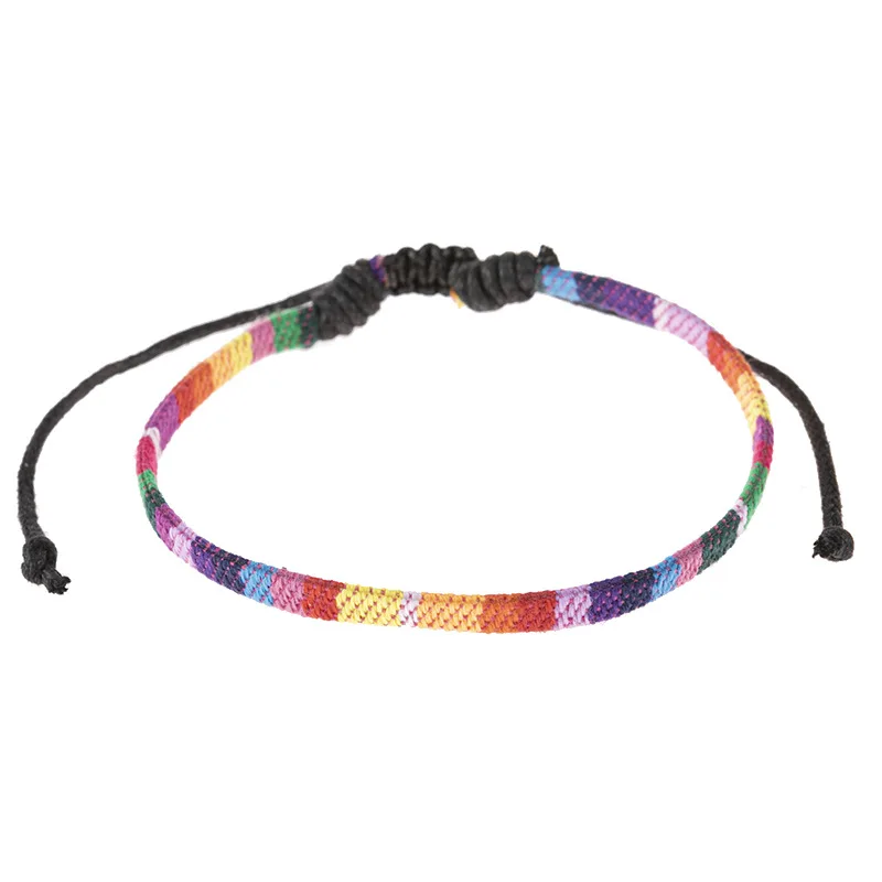 

Handmade Elastic Rope Woven Rainbow Anklets Adjustable Infinity LGBT Sign Anklets, Picture shows