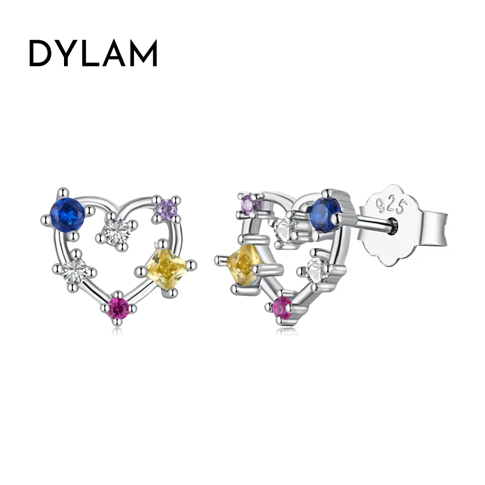 Dylam New Arrival Christmas Gift Women Jewelry Love Heart Colorful 5A Zircon 925 Sterling Silver Earrings Stud