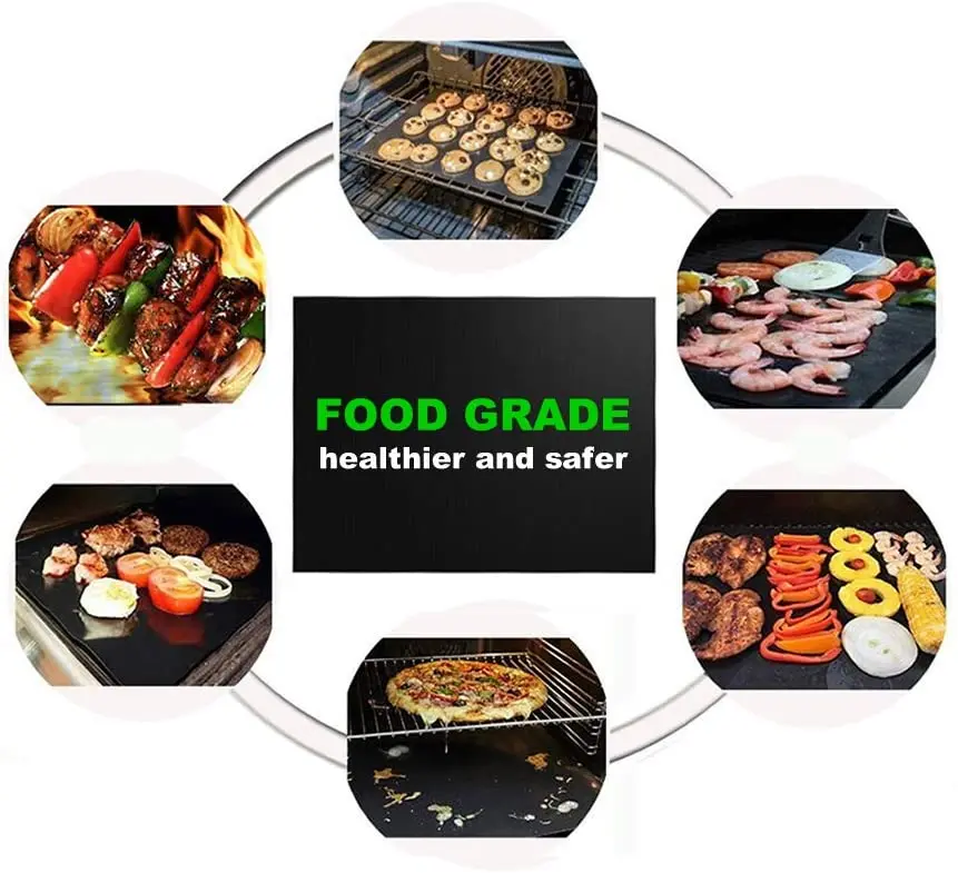 

best quality non stick heat resistant PTFE barbecue grill mat, Black,brown