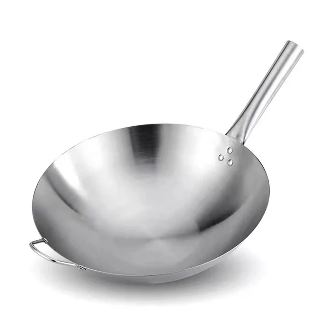 

YUGOSLU high quality 30cm-40cm 2.0mm 201 thickness stainless steel ONE handle Chinese restaurant hotel cooking wok for sale, Silver