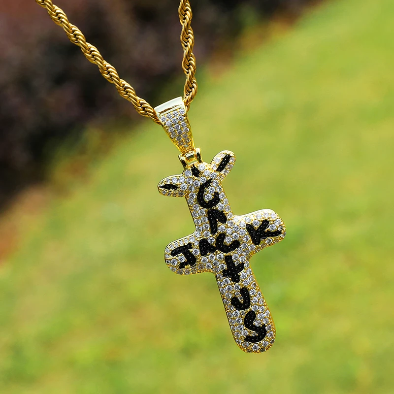 

Hip Hop Personalized Fashion Travis Scott Brand Cross Cactus Jack pendant Necklace, Gold, silver