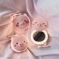 

Cute Pink Pig Bear Folding Portable Makeup Mirror with light and cooling fan