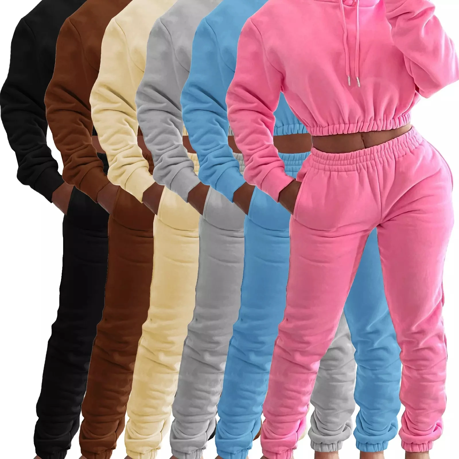 

2022 Spring Women Clothes Zipper Hoodie Set Crop Top Two Piece Lounge Wear Set Women Sweatpants Jogger Set