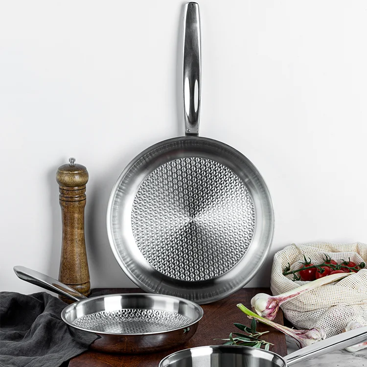 

Hot kitchenware Embossed technology nonstick frying pan set stainless steel frypan cooking pan set