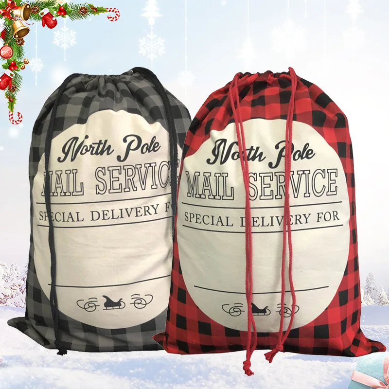 

2021 Personalized Christmas Baffalo Plaid Drawstring Santa Sack, As the picture show