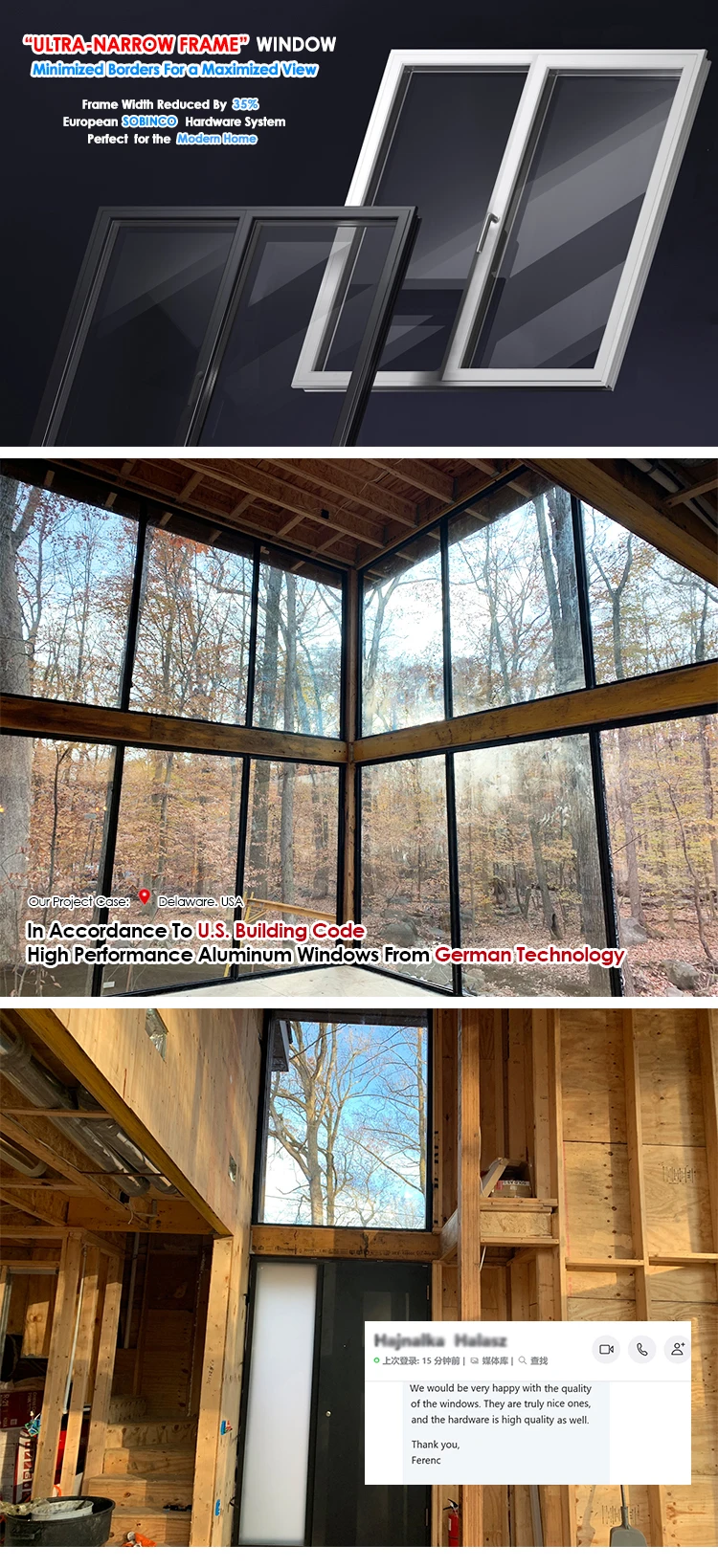 New Product slim frame modern house triple pane glass soundproof windows Aluminum double opening tilt turn and swing window