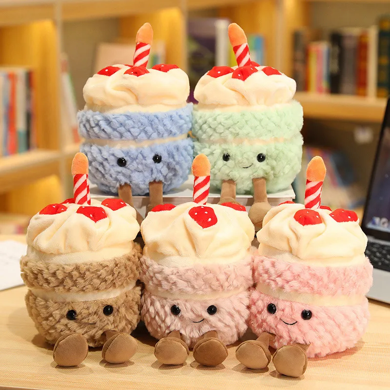 

New Cute Fluffy Smile Strawberry Cake Plush Toy Stuffed Soft Kids Toy Simulation Dessert Birthday Cake for Birthday Present