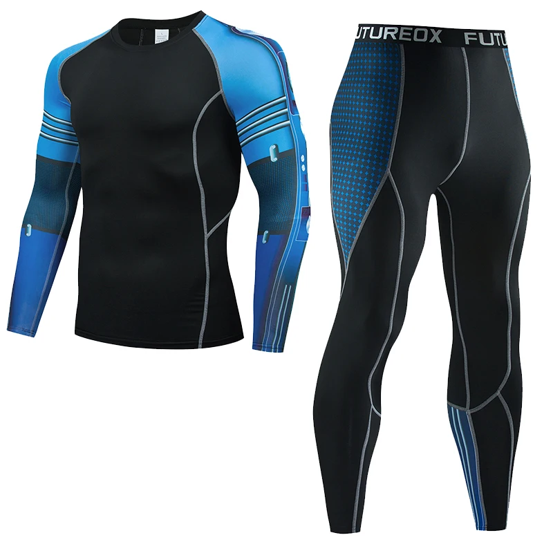 

2021 Plus Size Sports Fitness Suit Long Sleeve Quick Drying Gym Training Running Men's Yoga T-shirt 2 Piece Set