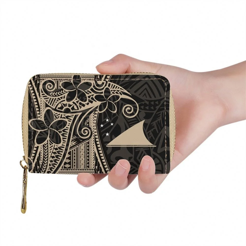 

Custom Wallet Card Holder Polynesian Tribal Pattern Card Holder Wallet Print On Demand Card Holder Leather Wallet, Customized color