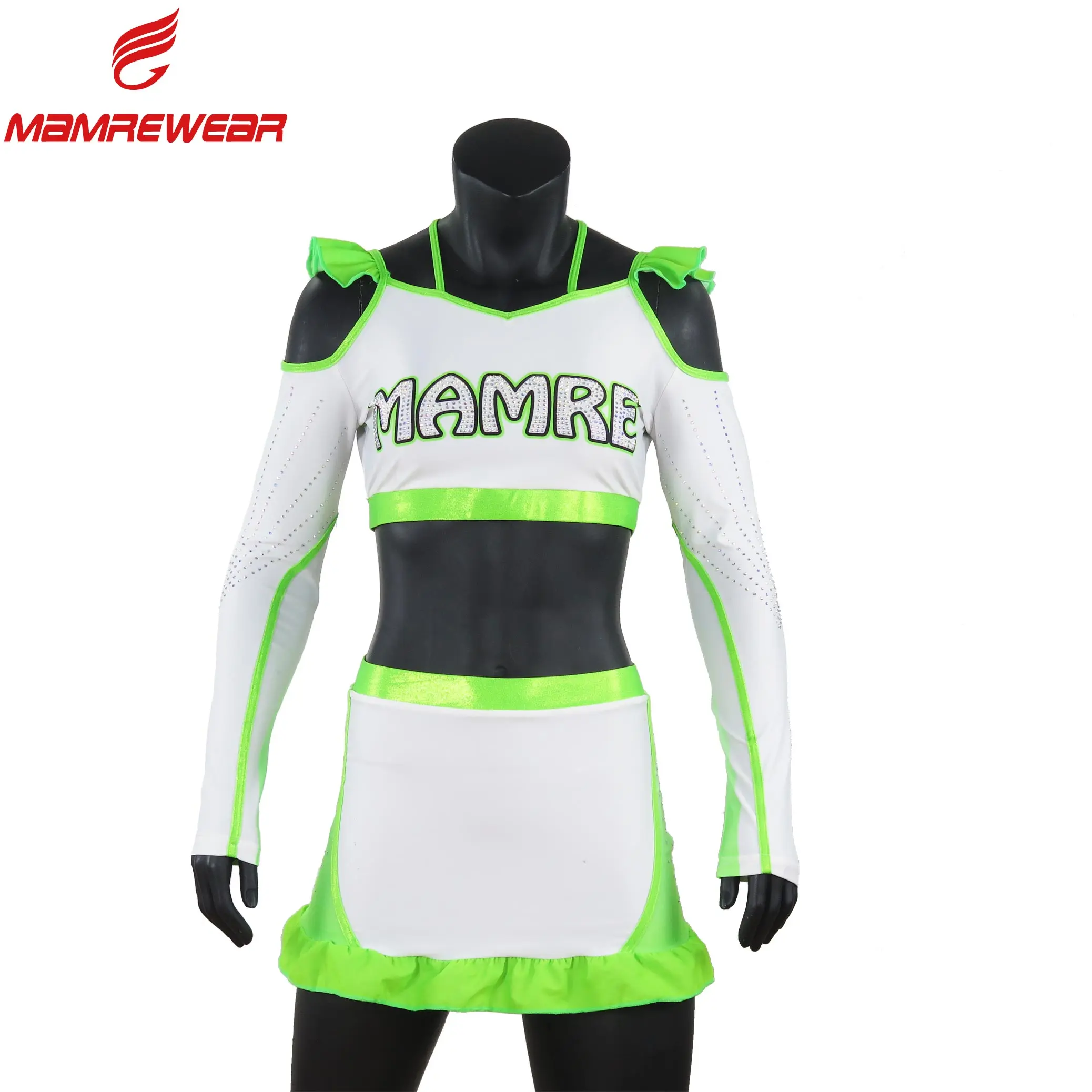 Wholesale Girls Neon Green Cheerleading Uniforms Long Sleeve Full Top Cheerleading Practice