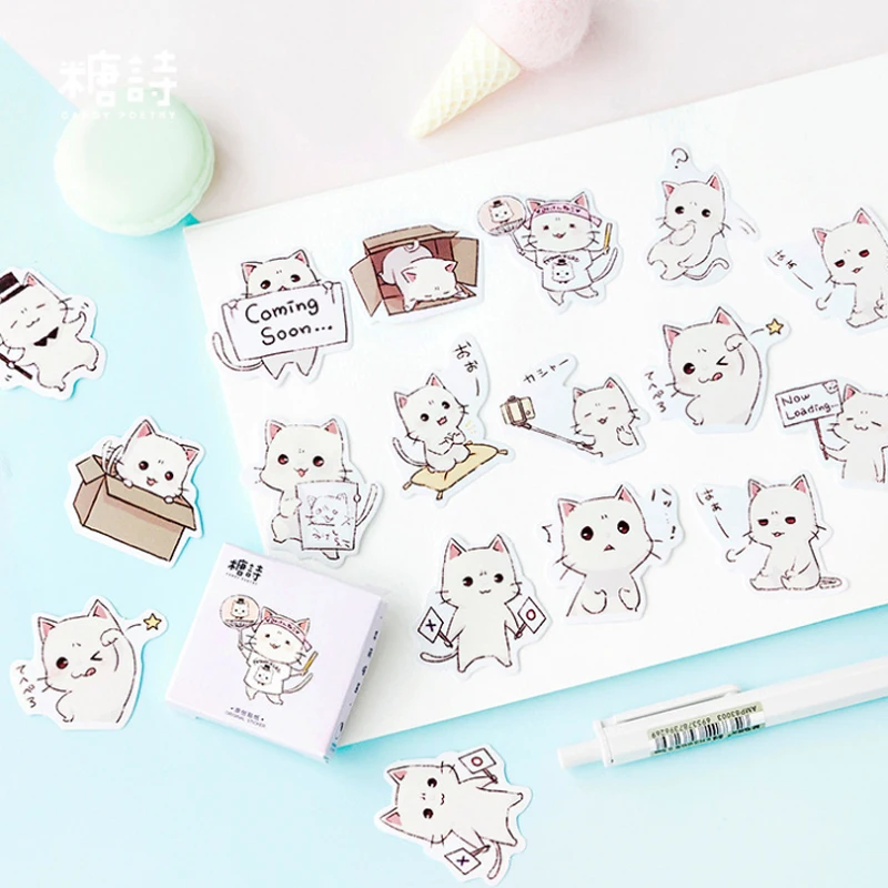 

45pcs per pack Kawaii Cats Mini Boxed Stickers Cute Pet Scrapbook Diary Sticker Notebook DIY Label Handaccount Decor