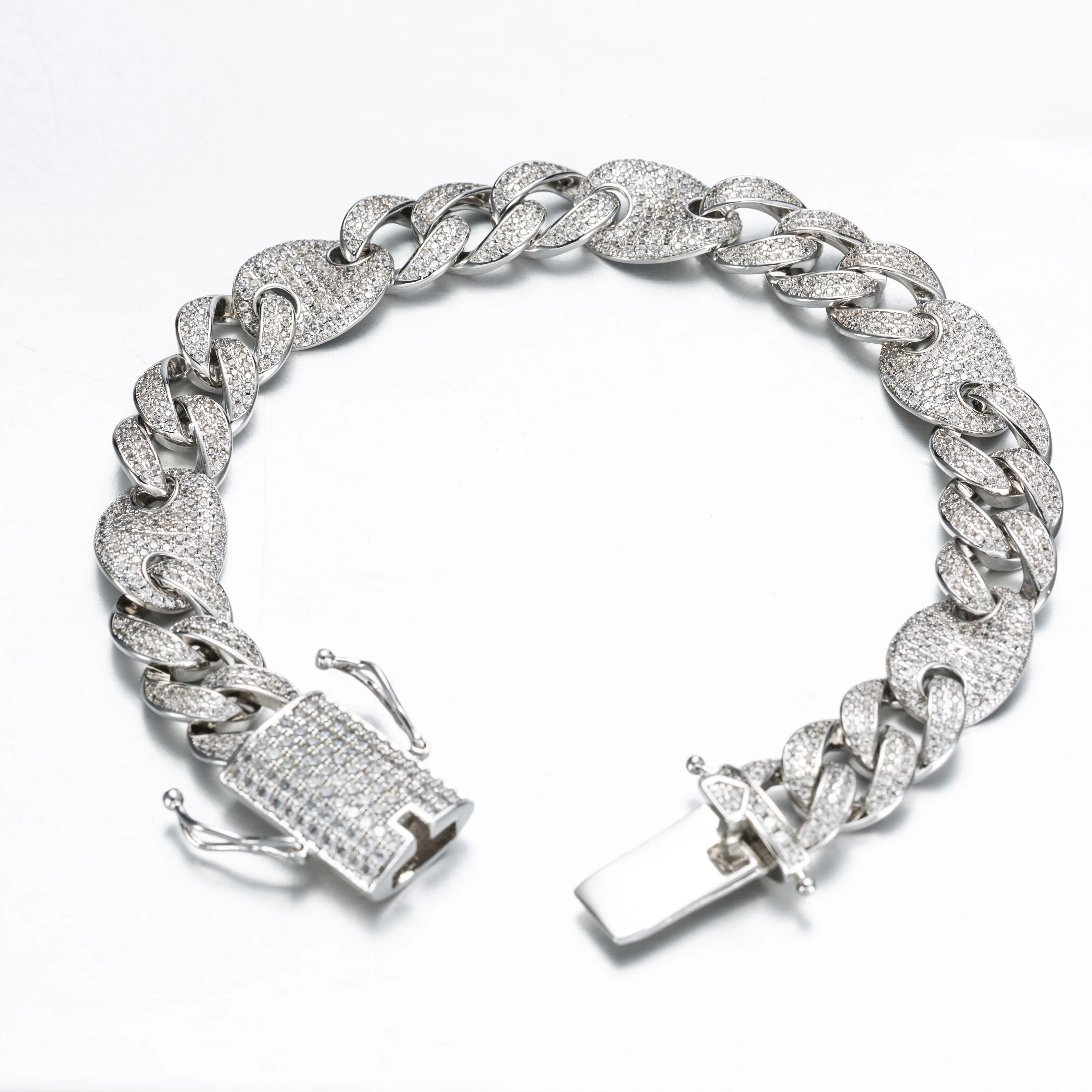 

cheap bracelets 925 silver iced diamond cuban link chain men, Yellow /white / rose