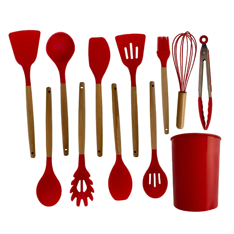 

High quality 11 pcs wooden handle high heat-resistant premium silicone spatula set