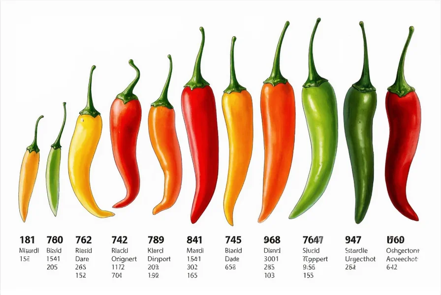 Illustration comparing different chili pepper varieties with their Scoville heat units displayed