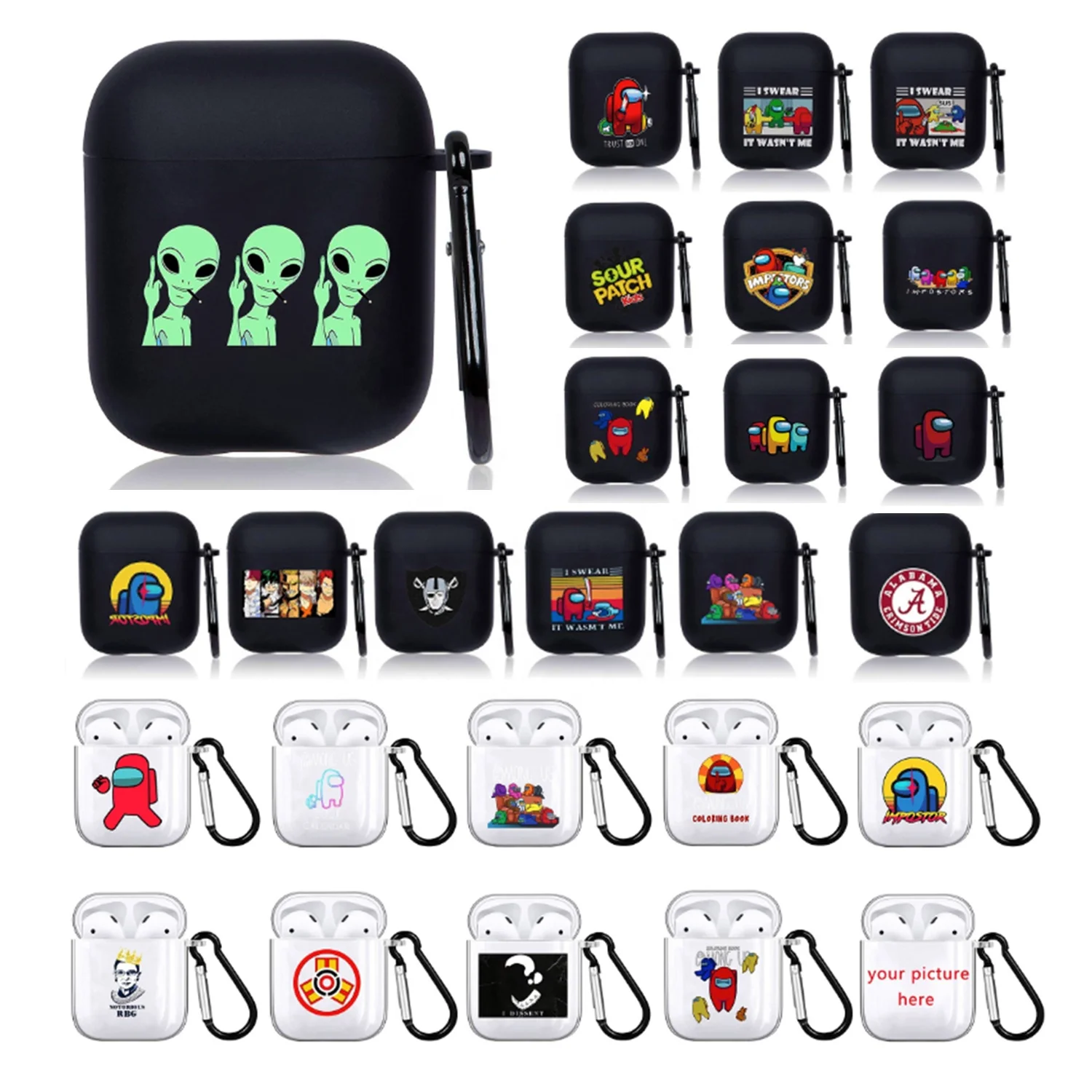 

Gemfits for Among us TPU/PVC Protective Shockproof for Airpod Custom Made UV Print cover case Skins with Keychain for AirPod 2/1, Multiple colors