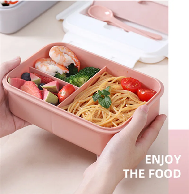 Plastic Pp Portable 3 Compartments Office Lunch Bento Box Students Kids