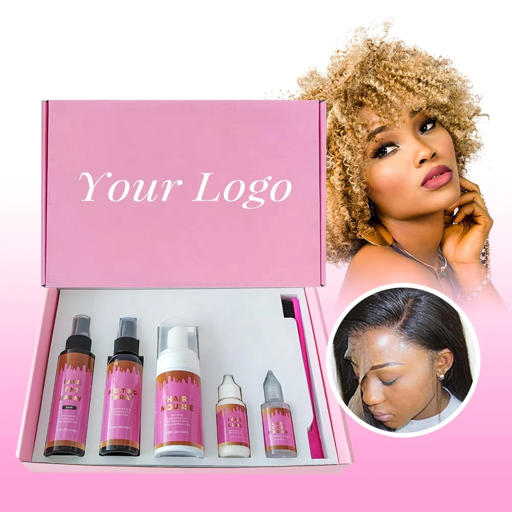 

Custom Your logo Private Label Lace Wig Kit Packaging Waterproof Hair Lace Glue pen Hair Styling Tools Custom Wig Install Boxes