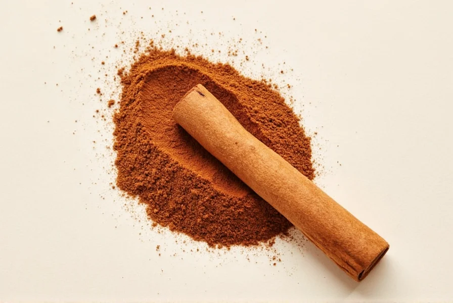 Cinnamon stick and ground cinnamon side by side