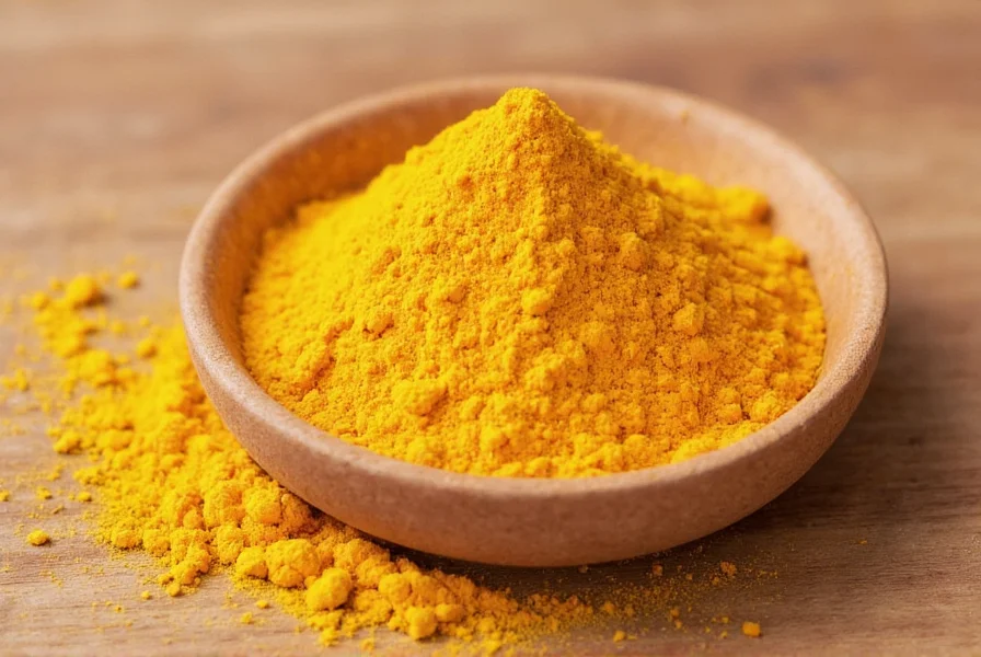 Turmeric powder next to other common spices for flavor comparison
