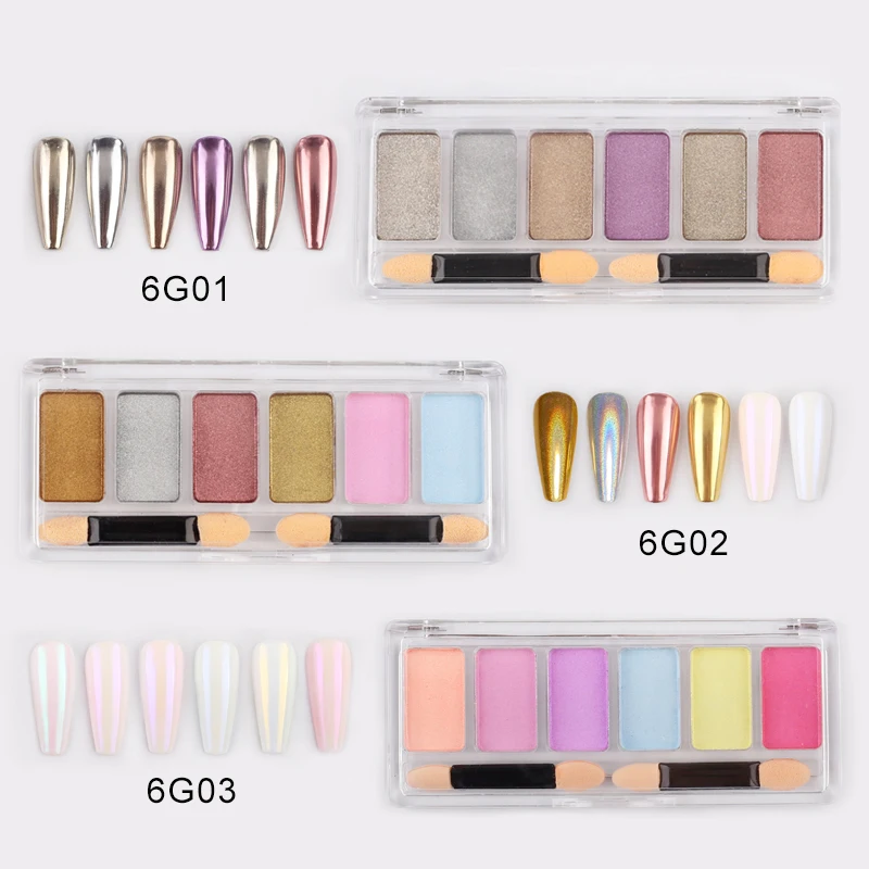 

OEM/ODM custom manufacturer wholesale 6 colors holo mirror aurora chrome solid pressed pigment for nail art decoration