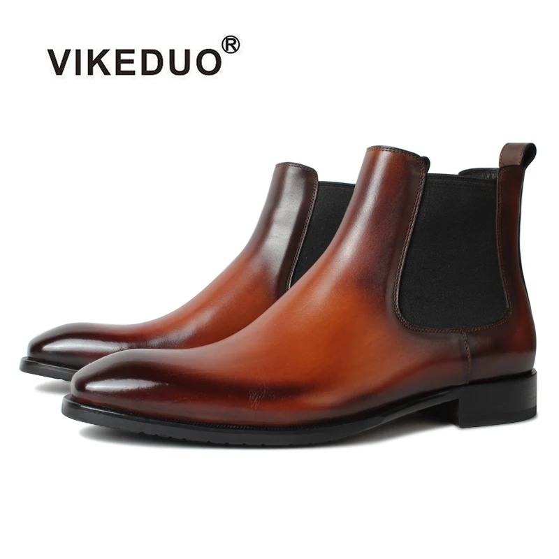

Vikeduo Hand Made Beautiful Guangzhou Craft Brown Chelsea Brand Shoes Man Sexy Genuine Leather Boots Men For Winter