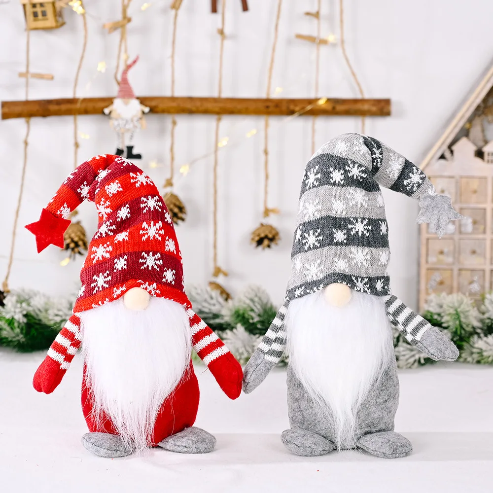 

2022 New Hot Sale Plush Snowflake Hat Christmas Knitted Rudolph Faceless Doll Gnome For Xmas Holiday Home decoration