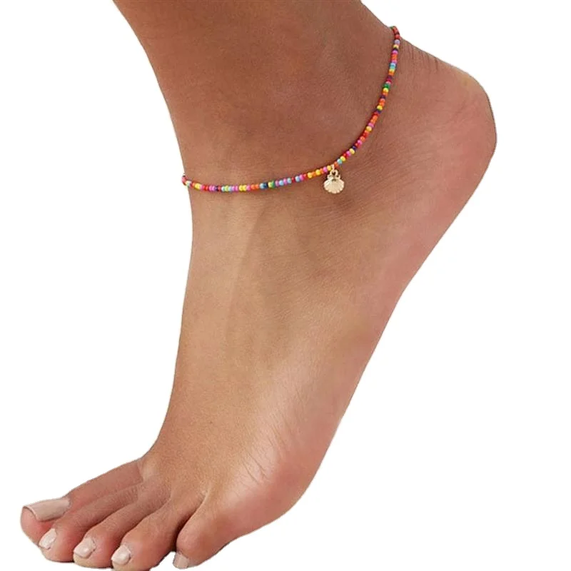 

Bohemian Colorful Beads Scallop Shell Anklets for Women Summer Ocean Beach Ankle Bracelet Foot Leg Jewelry 2020, Silver color