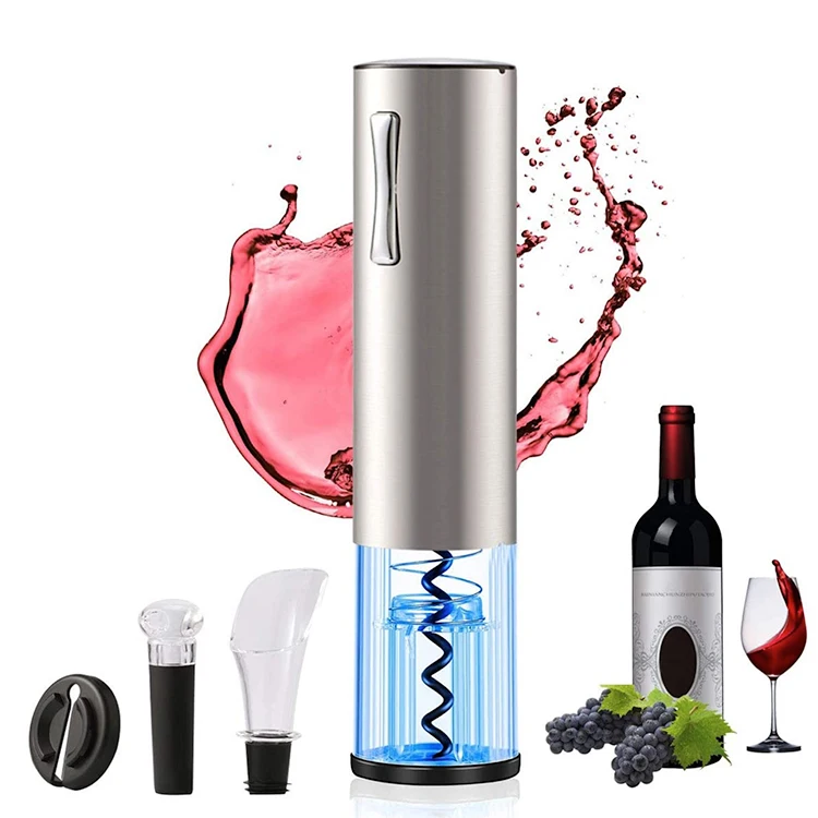 

rechargeable wine set gift box wine set stainless steel with pourer stopper and foil cutter, Silver